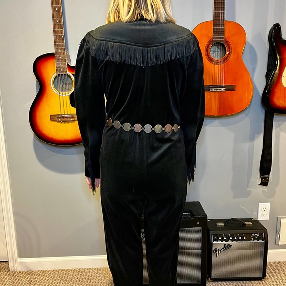 Black Velour Western Style Jumpsuit - Picture 3 of 12